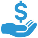 Blue hand and dollar sign icon. Represents the content below.